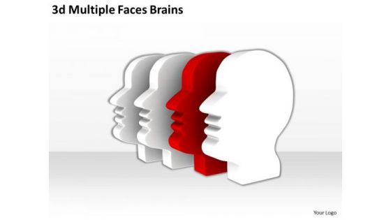 People Business 3d Multiple Faces Brains PowerPoint Slides