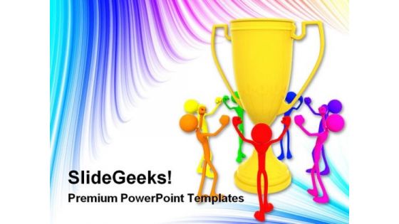 People Dancing Around Trophy Success PowerPoint Templates And PowerPoint Backgrounds 0311