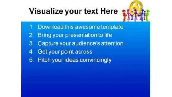 People Holding Hands Around Gears Industrial PowerPoint Themes And PowerPoint Slides 0411