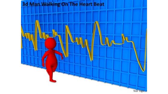 People In Business 3d Man Walking On The Heart Beat PowerPoint Templates