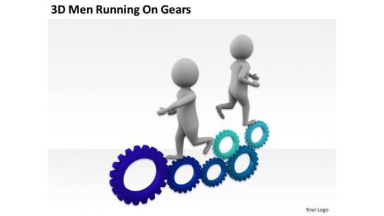 People In Business 3d Men Running On Gears PowerPoint Slides