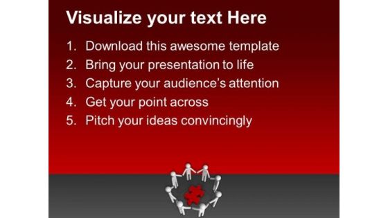 People In Circle Around Puzzle Piece Teamwork PowerPoint Templates And PowerPoint Themes 1012