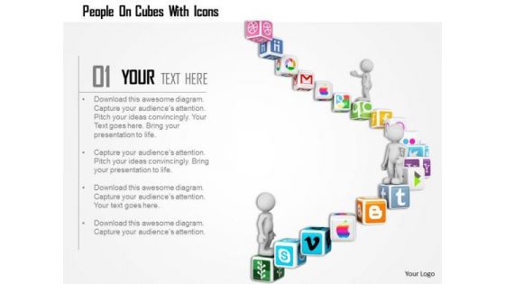 People On Cubes With Icons PowerPoint Templates