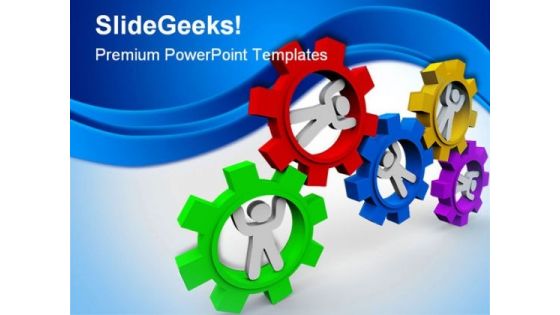 People Turning In Gears Industrial PowerPoint Template 1110
