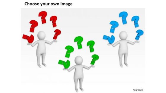 Pictures Of Business Men 3d Man Doning Zigling With Question Marks PowerPoint Slides