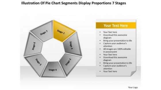 Pie Chart Segments Display Proportions 7 Stages Ppt Sample Sales Business Plan PowerPoint Slides