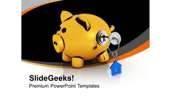 Piggy Bank Locked With Real Estate Key PowerPoint Templates Ppt Backgrounds For Slides 0213