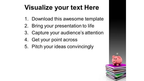 Piggy Bank Over A Stack Of Colorful Books Success PowerPoint Templates And PowerPoint Themes 0812