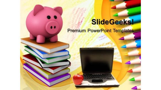 Piggy Bank With Notebook Technology PowerPoint Templates And PowerPoint Themes 1012