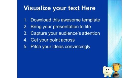 Piggy Bank With Trophy Winner Success PowerPoint Templates Ppt Backgrounds For Slides 0113