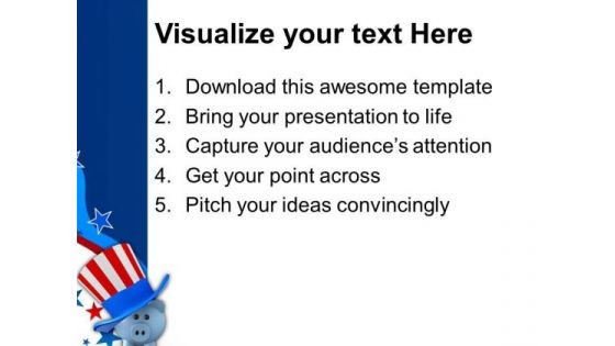 Piggy Wearing Patriotic Hat Americana PowerPoint Templates And PowerPoint Themes 1012