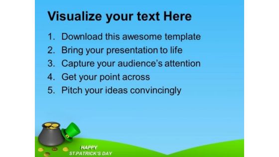 Pot Of Leprechaun Gold On Rainbow Background PowerPoint Templates Ppt Backgrounds For Slides 0213