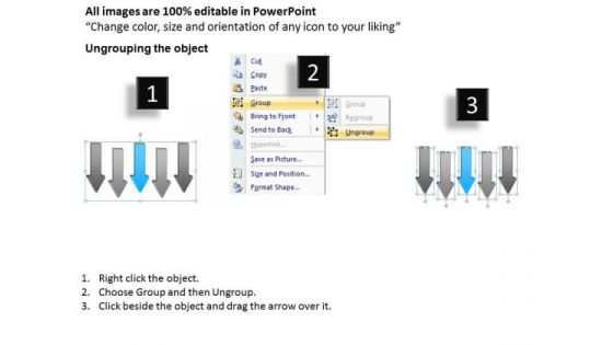 PowerPoint Arrow Shapes 5 Stages Parallel Staggered Process Slides