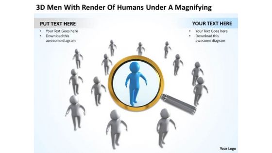 PowerPoint For Business 3d Man With Render Of Humans Under Magnifying Templates