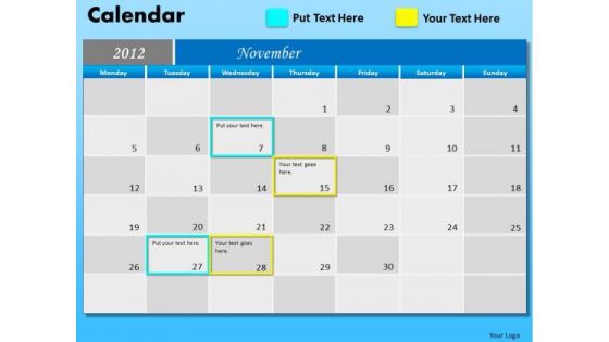 PowerPoint Layout Company Growth November Calendar 2012 Ppt Slides