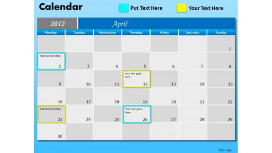 PowerPoint Slide Corporate Success April Calendar 2012 Ppt Slide