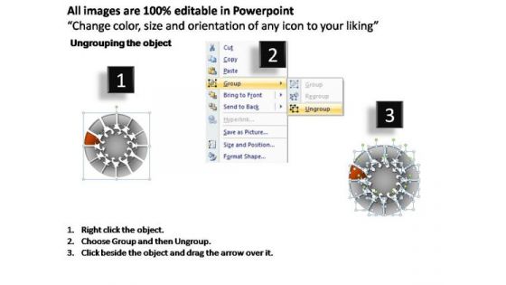 PowerPoint Slidelayout Diagram Pie Chart With Arrows Ppt Theme