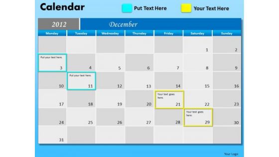 PowerPoint Slides Corporate December 2012 Calendar Ppt Theme
