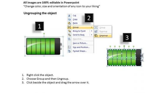 PowerPoint Slides On Batteries Showing Energy Status Ppt Diagrams