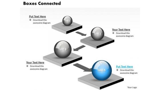 Ppt 3d Boxes Live Connections With Arrows PowerPoint 2010 Linear Process Templates