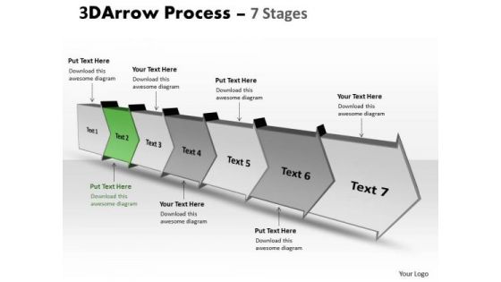 Ppt 3d Illustration Of Arrow Route 7 State Diagram Corporate Plan PowerPoint Graphic