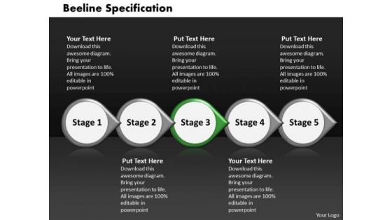 Ppt Beeline Specification Of 5 Stages Using Curved Arrows PowerPoint 2010 Templates