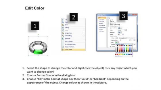 Ppt Circular PowerPoint Menu Template Description Green Stage Templates
