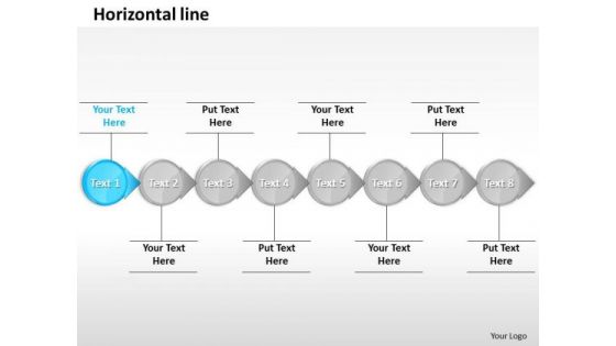 Ppt Correlated Circular Arrows In Straight Line 8 Stages Blue PowerPoint Templates