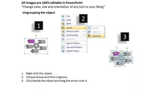 Ppt Five Text Align Boxes PowerPoint 2010 Connected With Circle Templates