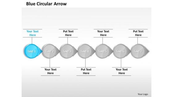 Ppt Horizontal Circular Arrows In Straight Line 7 Stages Blue PowerPoint Templates