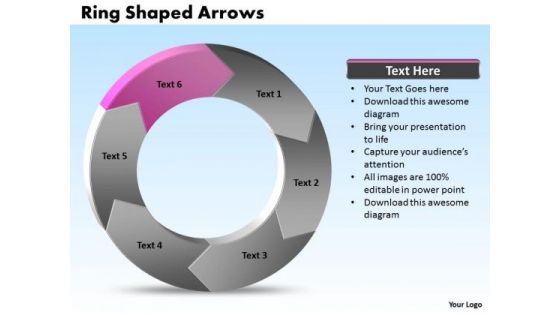 Ppt Plot Diagram PowerPoint Shaped Graphics Arrows 6 Divisions Templates