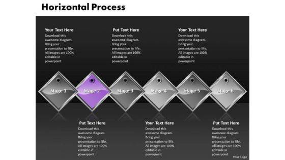 Ppt Purple Diamond Horizontal Process 6 State Diagram PowerPoint Templates