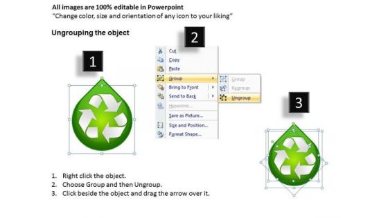 Ppt Slides Recycle Symbol On Dew Drop PowerPoint Templates