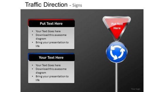 Ppt Slides Round About Ahead Business Road Signs PowerPoint Templates