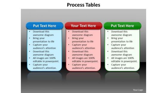 Ppt Tabular Illustration Of 3 Different Processes PowerPoint Templates