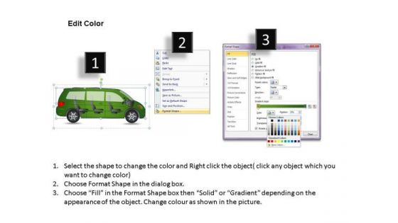 Process And Flows Green Minivan Side View PowerPoint Slides And Ppt Diagram Templates