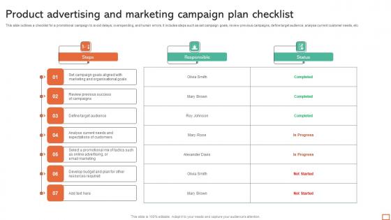 Product Advertising And Marketing Campaign Plan Checklist Rules Pdf