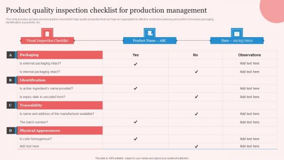 Product Quality Inspection Enhancing Manufacturing Operation Effectiveness Topics Pdf