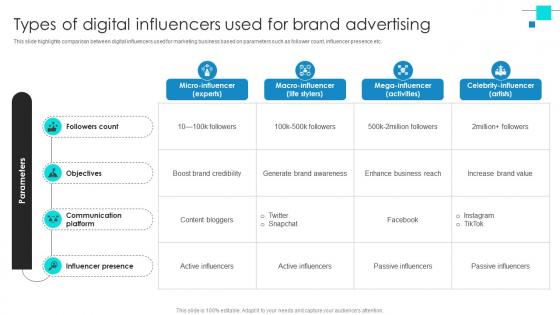 Project Benchmarking Process Types Of Digital Influencers Used For Brand Advertising CRP DK SS V
