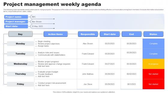 Project Management Weekly Agenda Infographics Pdf Project Management Weekly Agenda Infographics Pdf