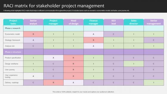 Project Stakeholders Management RACI Matrix For Stakeholder Project Ppt Presentation