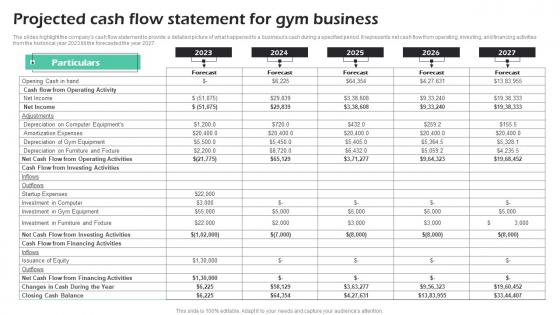 Projected Cash Flow Statement For Gym Business Fitness Center Business Plan Brochure Pdf Projected Cash Flow Statement For Gym Business Fitness Center Business Plan Brochure Pdf