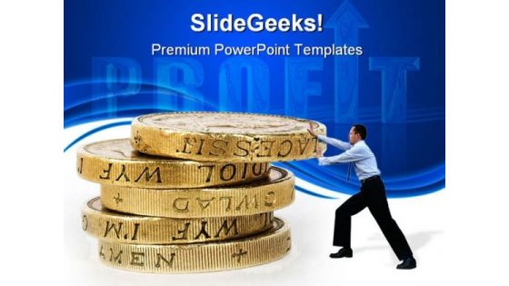 Pushing Coins Money PowerPoint Backgrounds And Templates 1210