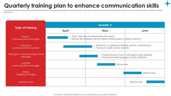Quarterly Training Plan Enhance Strategic Guide Crisis Communication Planning Portrait Pdf
