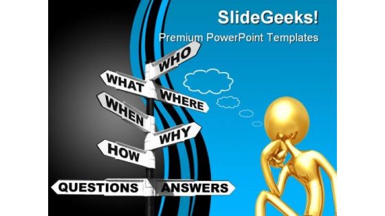 Questions Answers Signpost Business PowerPoint Themes And PowerPoint Slides 0911