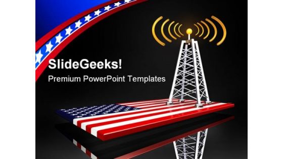 Radio Tower And Us Flag Americana PowerPoint Template 0910