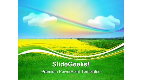 Rainbow Under Field Nature PowerPoint Templates And PowerPoint Backgrounds 0611