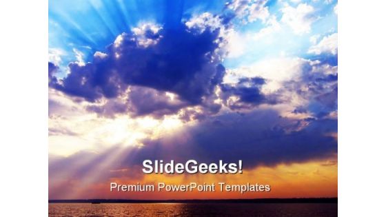 Rays From Clouds Nature PowerPoint Template 1110