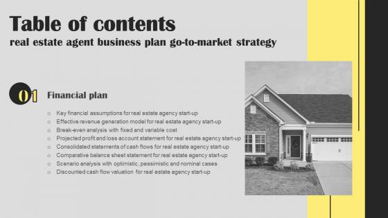 Real Estate Agent Business Plan Go To Market Strategy Table Of Contents Ideas Pdf