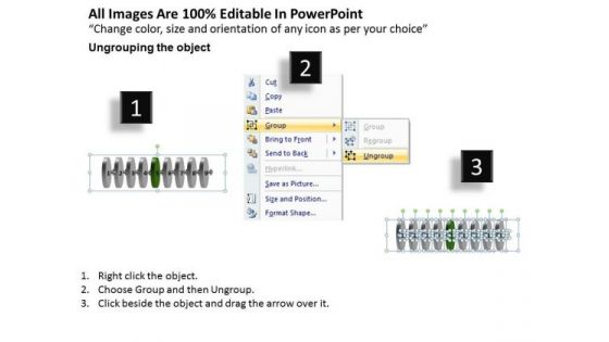 Rectilinear Flow 9 Circular Stages Charts PowerPoint Templates